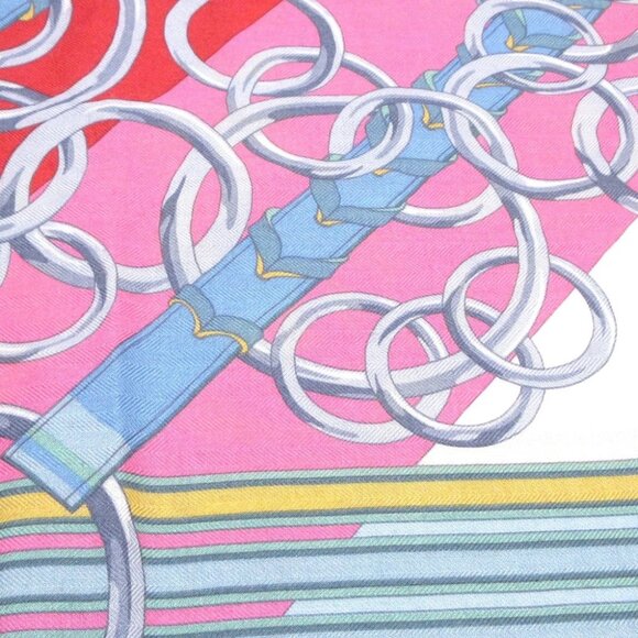 Auth HERMES Carre 140 - Pink Red Multi Cashmere Silk Scarf - Picture 3 of 5